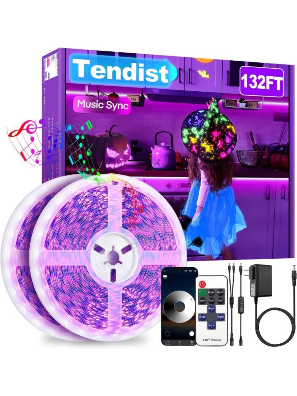 132FT LED Black Light Strip with App Control & Remote - UV Glow Party Decor